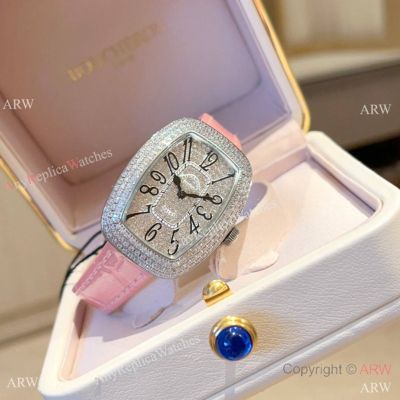 Copy Franck Muller Galet Quartz Watches Pave-Diamond Stainless Steel case